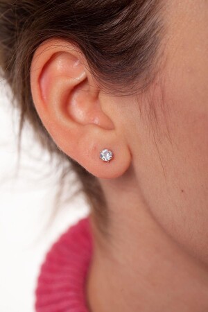 Women's Solitaire Model Zircon Stone Rose Silver Earring NNVSLVR03200 - Ninova Silver