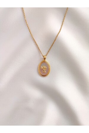 Women's Stainless Steel Gold Oval Authentic Eros Cupid Figured Necklace - Evorya