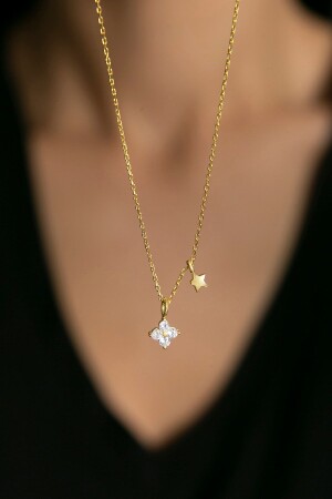 Women's Star Detailed Minimal Model 925 Sterling Silver Necklace ELKSLVR7423 - Elika Silver