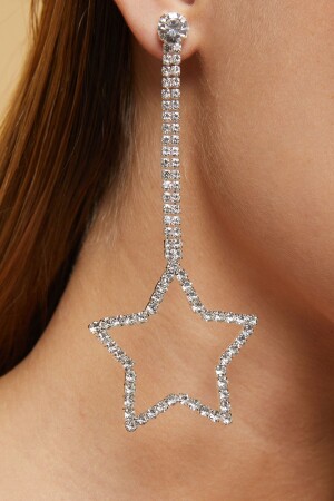 Women's Star Model Long Waterway Stone Hanging Evening Dress Wedding Henna Promise Engagement Party Bridal Earrings FR136 Star Figure Wedding Stone Earrings - Furtek Aksesuar