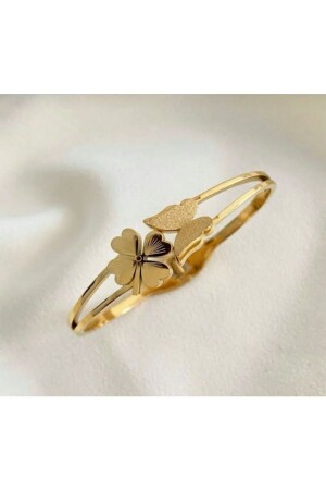 Women's Steel Butterfly Clover Handcuff Bracelet - Bahar Takı Ve Aksesuar