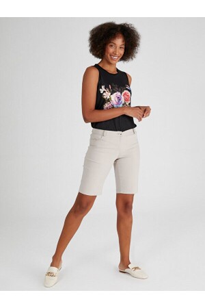 Women's Stone Color Normal Waist Slim Fit Shorts 00060 - Faik Sönmez