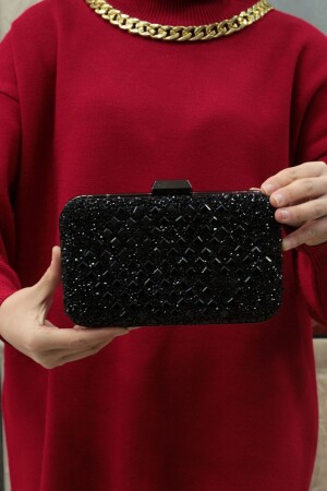 Women's Stoned Black Evening Bag - Roza Canta