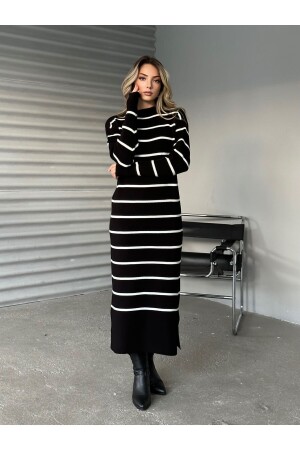 Women's Striped Long Sleeve Knitwear Dress - White 23 - Lusin