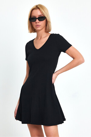 Women's Summer Regular Fit Mini Basic V-Neck Short Sleeve Cotton Dress - Livio Ferri