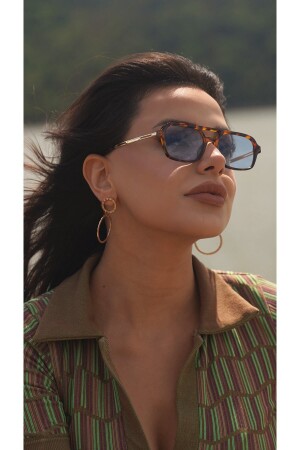 Women's Sunglasses Rectangular Leopard Frame Blue Glass T-AE-GM2022C1 - TomyHelf