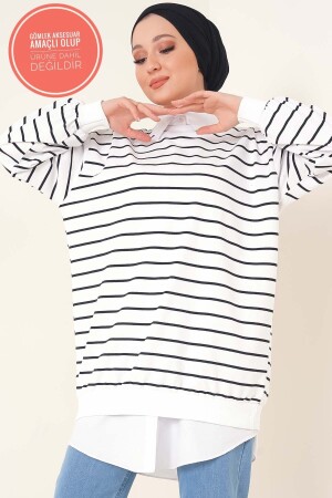 Women's Thin Striped Seasonal Oversize Hijab Sweatshirt b210 - FABİMOD