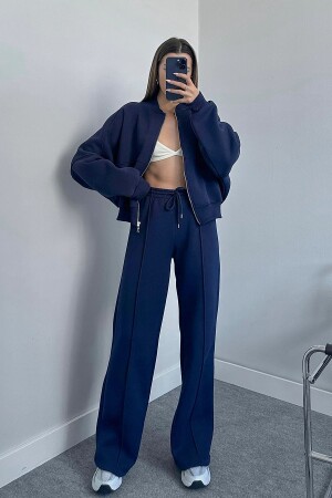 women's three-thread sweatpants set GTS018 - Navy Blue - Neşeli Butik