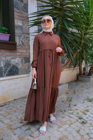 Women's Waist Gathered Hijab Dress Brown - Locco