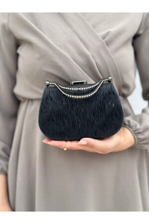 Women's Wavy Black Evening Dress Clutch Bag - Sh Poly
