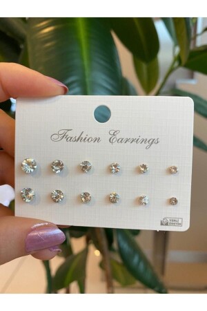 Women's White 12-Piece Stone Earrings - Smr Bijuteri