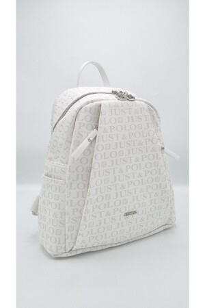 Women's White 9-Section Monogram Printed Backpack - Just Polo