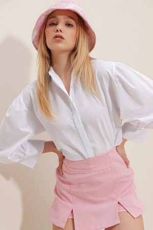 Women's White Balloon Sleeve Basic Poplin Shirt ALC-X9654 - Trend Alaçatı Stili