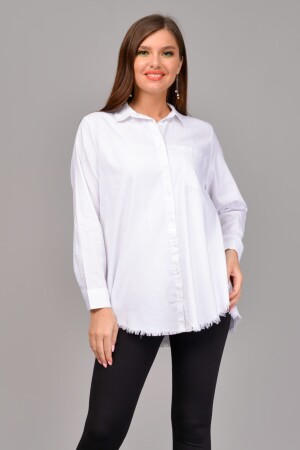 Women's White Battalone Cotton Shirt - Tusse