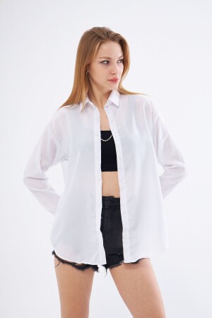 Women's White Oversize Long Basic Shirt - Brako Tekstil