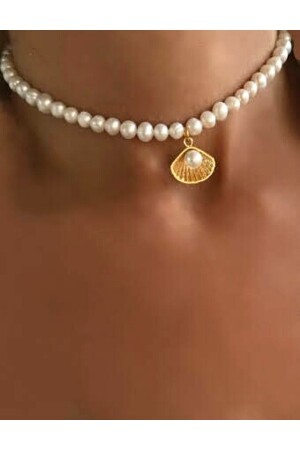 Women's White Pearl and Shell Choker Necklace - Petek Aksesuar
