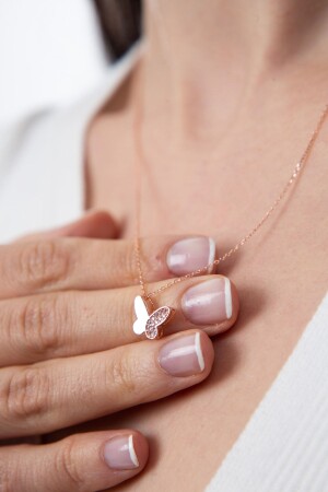 Women's White Stone Detailed Butterfly Model Silver Necklace 925 Sterling Silver - Elika Silver
