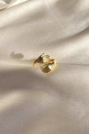 Women's Wrapped Hand Adjustable 14K Rose Gold Plated Ring - Lotus Gümüş