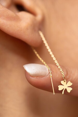 Women's Yellow 14 Carat Gold Chain Clover Earrings KPZNCRLYNC - Bayar Gold