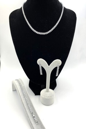 Women's Zircon Shuttle Stone Silver Waterway Barley Necklace Bracelet Earring Jewelery Set Suit arpset12 - MOSSMOUR