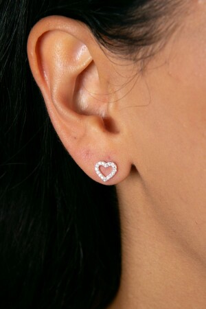 Women's Zircon Stone Hollow Heart Model 925 Sterling Silver Earrings - Elika Silver