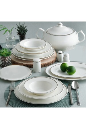 Wonderful Platinum 62 Piece Bone Porcelain Dinner Set Gbsh61yt226 Bone Dinner Set - Güral Porselen