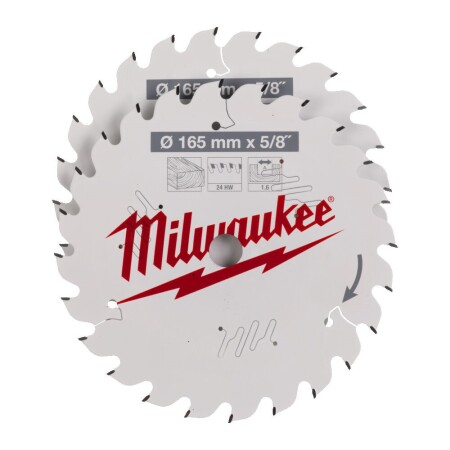 Wood cutting disc MILWAUKEE CSB P W 165x15.87x1.6 24HW, 2pcs. - Milwaukee Accessories