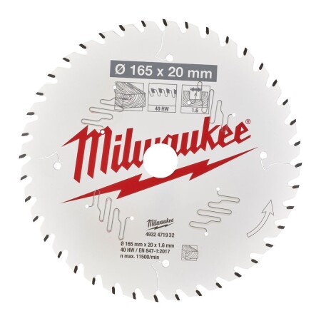 Wood cutting disc MILWAUKEE CSB P W 165x1.6x20 40ATB - Milwaukee Accessories