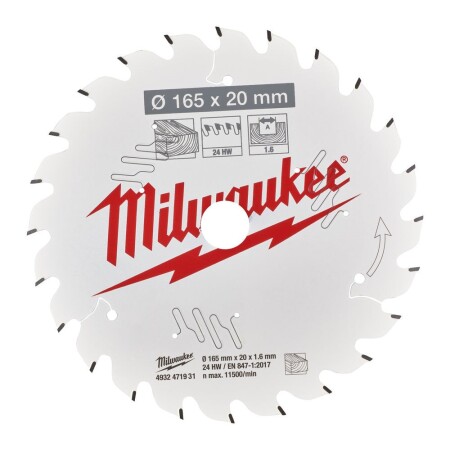 Wood cutting disc MILWAUKEE CSB P W 165x20x1.6 24ATB - Milwaukee Accessories