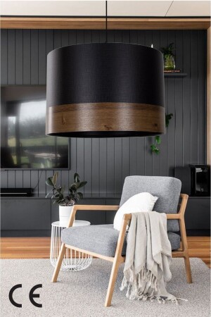 Wood Patterned Selva Pendant Lamp Chandelier Black ABS Lampshade-6801 - Vivido Abajur