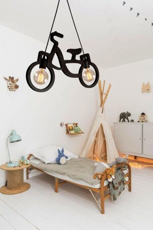 Wood Wooden Black Bicycle Pendant Lamp Chandelier Wooden Luxury Rustic Modern Decorative Lamp Children's Room Chandelier WOODEN - Leiste