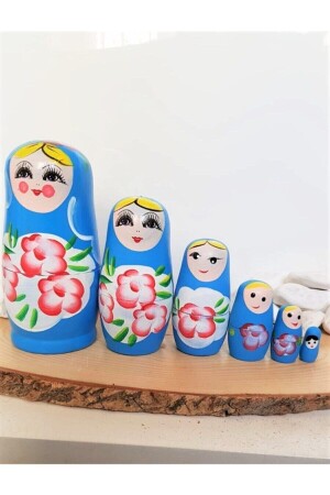Wooden 5-Piece Nesting Matryoshka Doll Blue - Jetcom