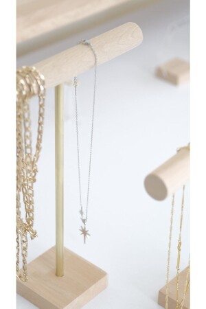 Wooden and brass T necklace hanger Jewelry Organizer Jewelry Hanger - Kpleksi