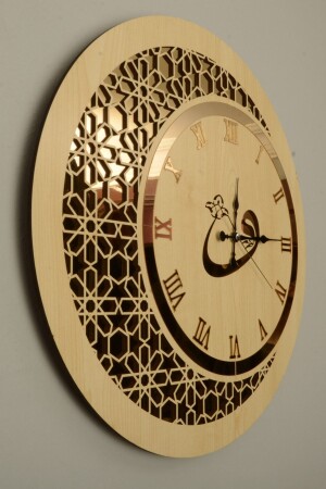 Wooden and Mirrored Vav Motif Wall Clock - Pey Aksesuar