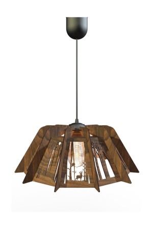 Wooden Authentic Chandelier Decorative Pendant Lamp (walnut) lumberjack_ceviz - KUK Design