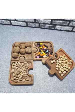 Wooden Beech 4-Piece Puzzle Snack Bowl - Breakfast and Serving - Presentation Plate Kwancs001 - kozawoodart