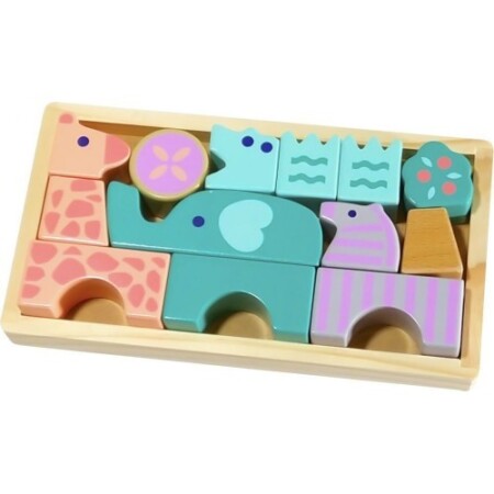 Wooden blocks Animals Ecotoys, 13 pcs. - Eco Toys