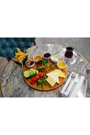 - Wooden Breakfast Serving Plate with Sauce Bowl 6 pieces DVK 21009 - Davi Ahşap