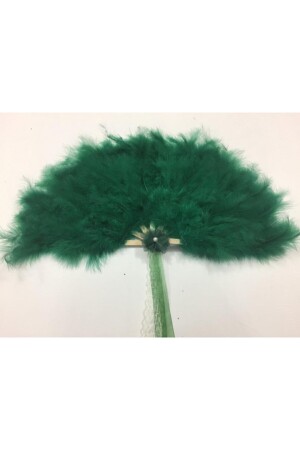 Wooden Bride Bridesmaid Fan with Green Feathers 60*30 - Köksal