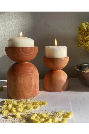Wooden Candle Holder Set of 2 from Damascus Decorative Style Lmn026 - WooDanica
