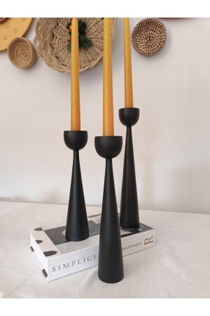Wooden Candle Holder Set of 3 Black Decorative Accessory Gift Candlestick - Homeasy