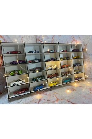 Wooden Car Rack 25 Pieces White Color (Suitable For Hotwheels and Matcbox Cars) - Refason Desing