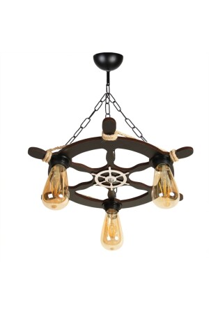 Wooden Chandelier Helm Themed 3 Piece - M253 Black - Morvizyon