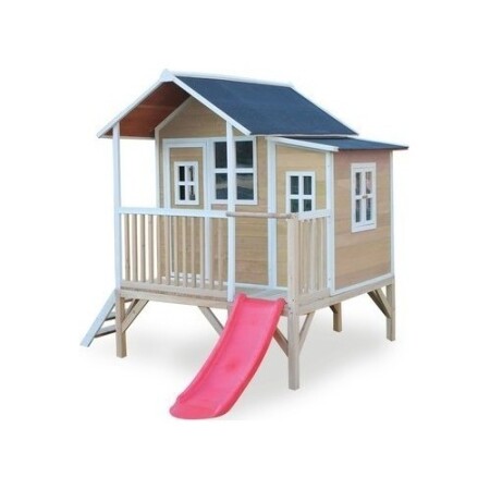 Wooden children's playhouse with terrace and slide Exit Loft 350 Natural - Exit