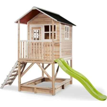 Wooden children's playhouse with terrace, sandbox and slide Exit Loft 500 Natural - Exit