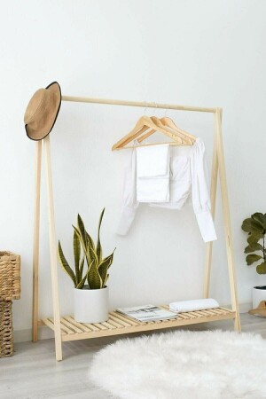 Wooden Clothes Hanger Garment Standing Hanger with Single Shelf 148x100 cm WWW2021001011 - wooden women world