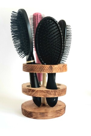 Wooden Comb Stand 4-Compartment Comb Rack Round Handmade Walnut 9000Comb RackY - Sekiz