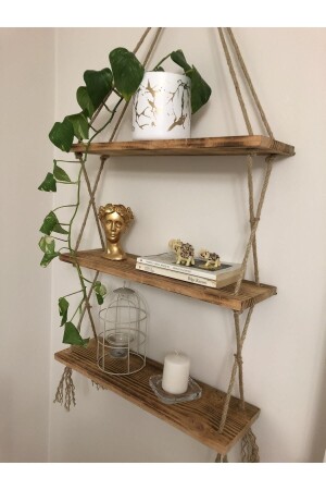 Wooden Decorative Design Special Process 3-Rope Shelf Bookcase (READY ASSEMBLED) ROX - VENTO HOME
