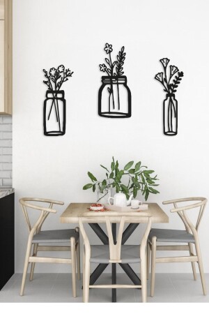 Wooden Decorative Wall Ornaments 3-Piece Flower Pot For Home Office Kitchen - Decovista