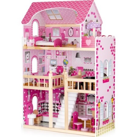 Wooden dollhouse with furniture and LED lighting EcoToys - Eco Toys